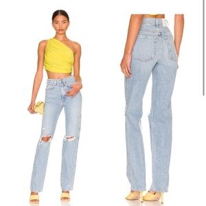 GRLFRND Sara Super High Rise Slim Straight Jeans in Red Rock Size 23